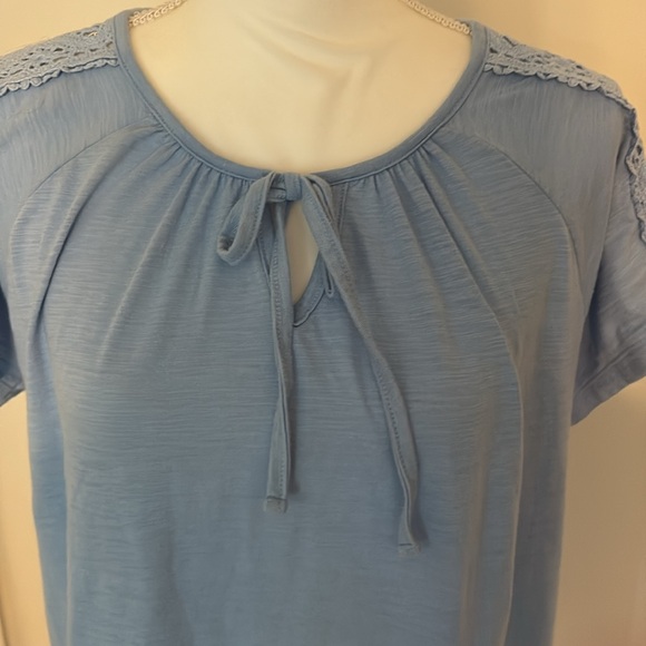 St. John’s Bay Blue Crochet Sleeve Top XL Cotton Blend - Picture 4 of 7
